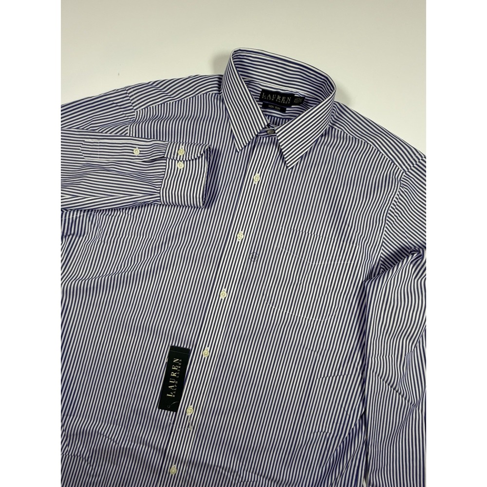 NWT Lauren Ralph Lauren Dress Shirt Mens 16.5 34/35 L Blue White Striped Cotton